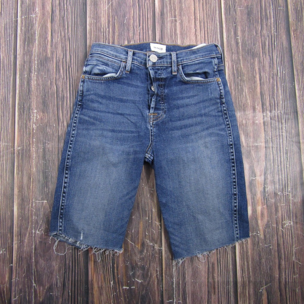 Hudson Womens Size 26 Blue Denim Bermuda Shorts Stretch Frayed Hem Casual Summer